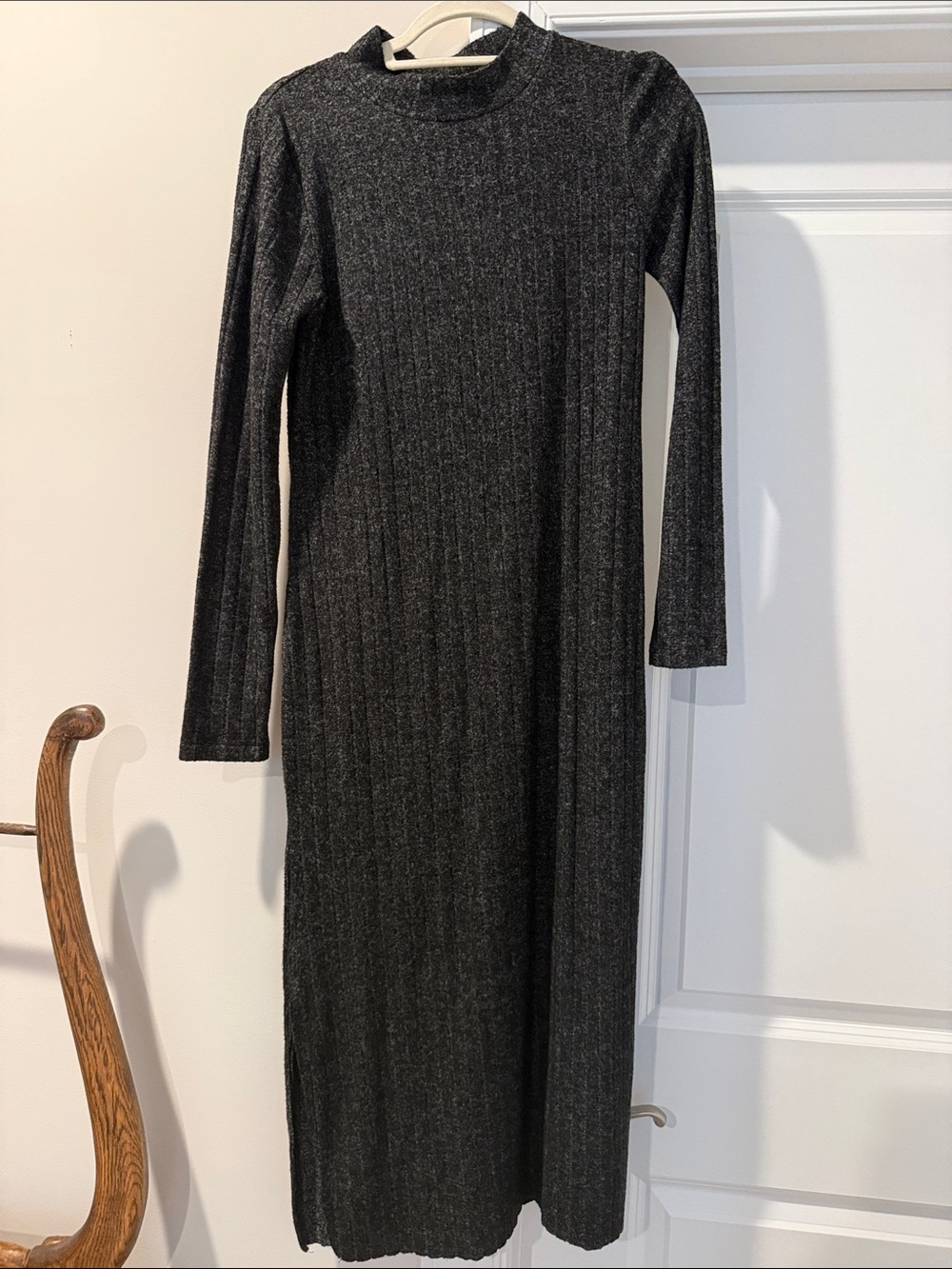 For The Republic Charcoal Ribbed Mock-Neck Maxi Dress